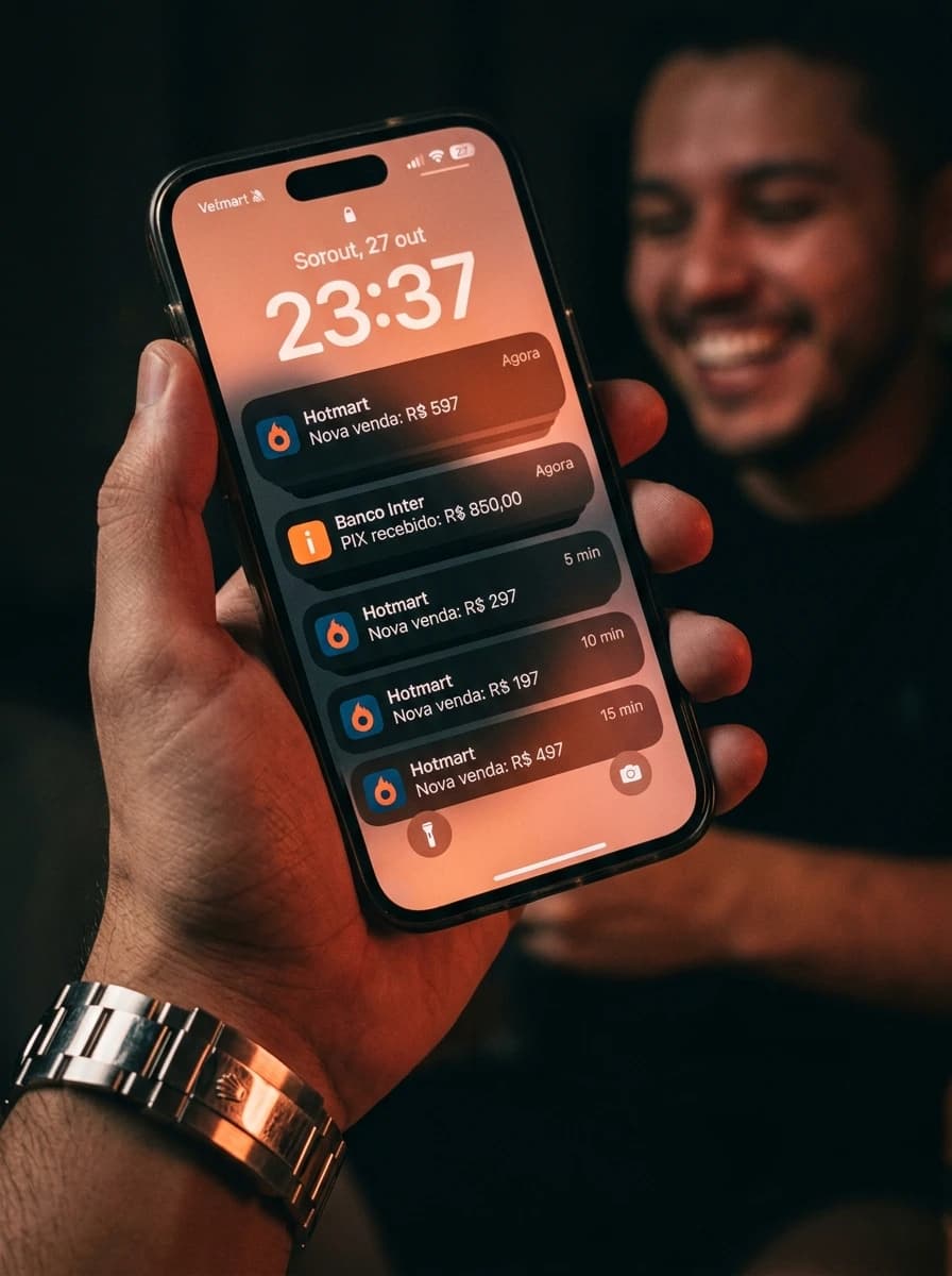 Notificações de venda chegando no celular de alguém